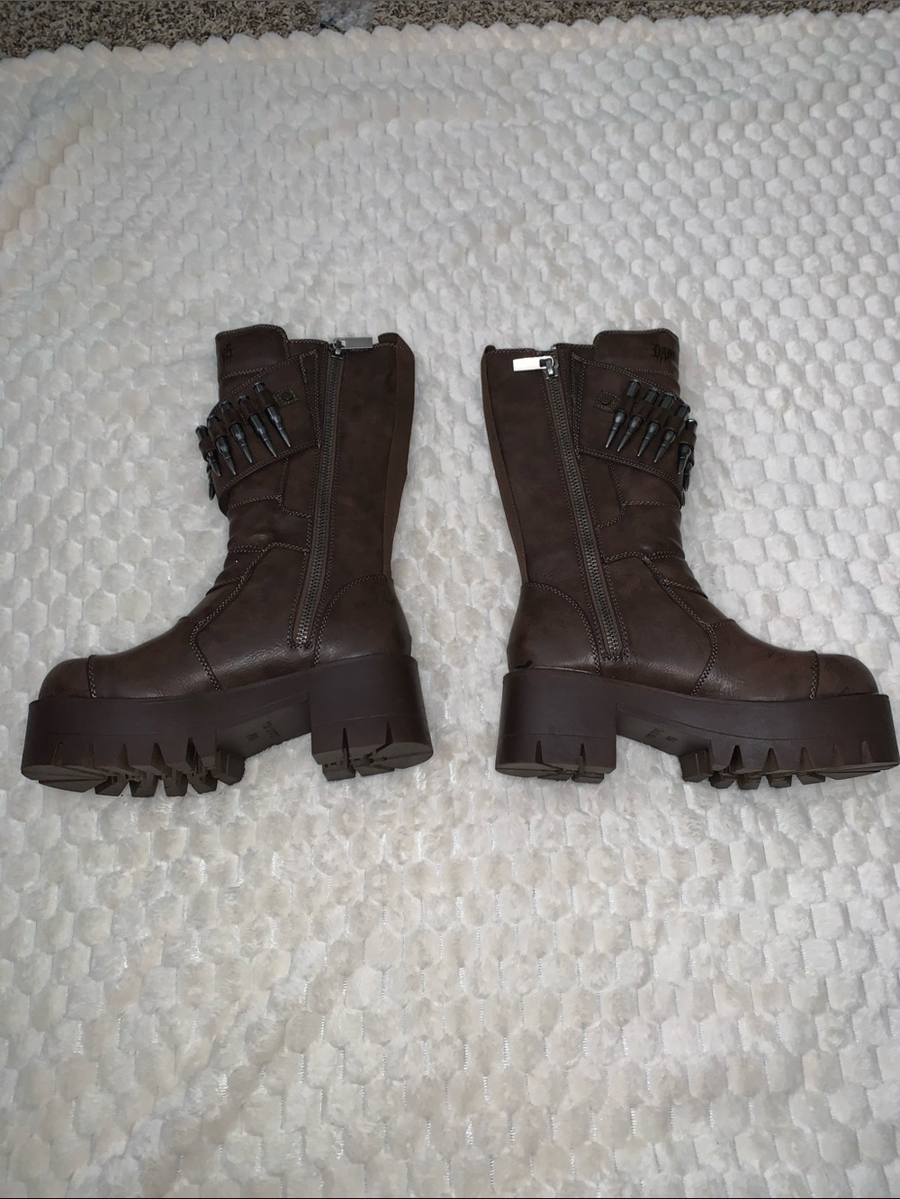 Dolls Kill Darker Wavs Brown Warp Bullet Combat Boots, Size 8, NWOB - Picture 4 of 7
